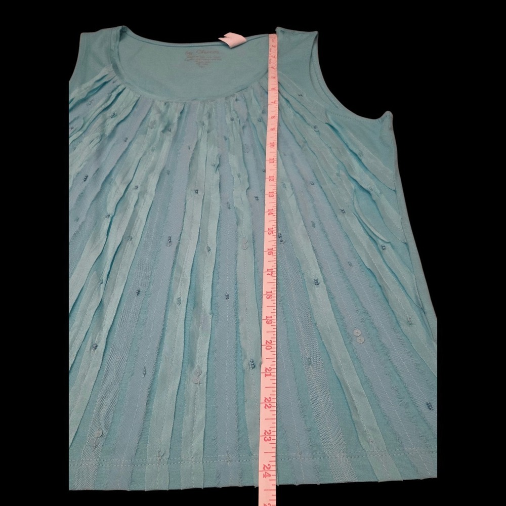 By Chico's Sz 1 (M 8-10)‎ Turquois Teal Tank with Pleats - Picture 6 of 6